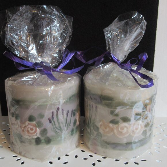 Stylized flowers, 3" Pillar Candle, Hand Painted, Nature, Codes G, D - Picture 1 of 4